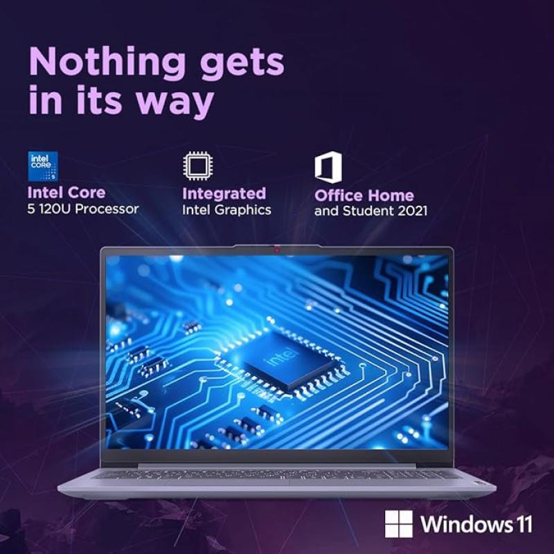 Lenovo IdeaPad Slim 3 Intel Core 5 120U - (16 GB/512 GB SSD/Windows 11 Home) 15IRU9 Thin and Light Laptop (15.6 Inch, Arctic Grey, 1.62 Kg, With MS Office)
