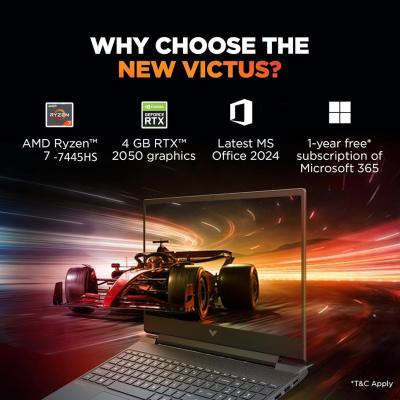HP Victus, AMD Ryzen 7 7445HS, 4GB RTX 2050, 16GB DDR5 512GB SSD, FHD, 144Hz, 300 nits, IPS, 15.6''/39.6cm, Win11, M365* Office24, fb3123AX, Backlit, Gaming Laptop